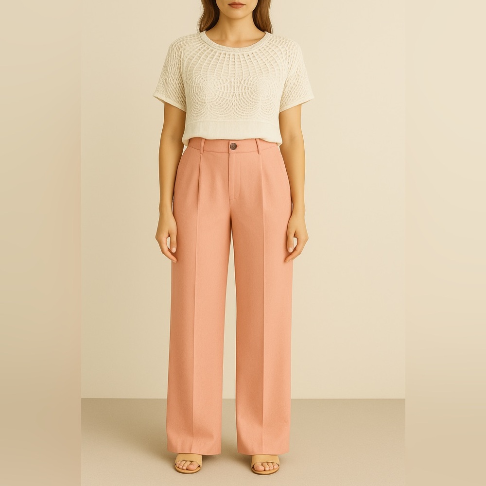 Vintage Light Pink Lightweight Cotton Pleated Trouser Pants Size M